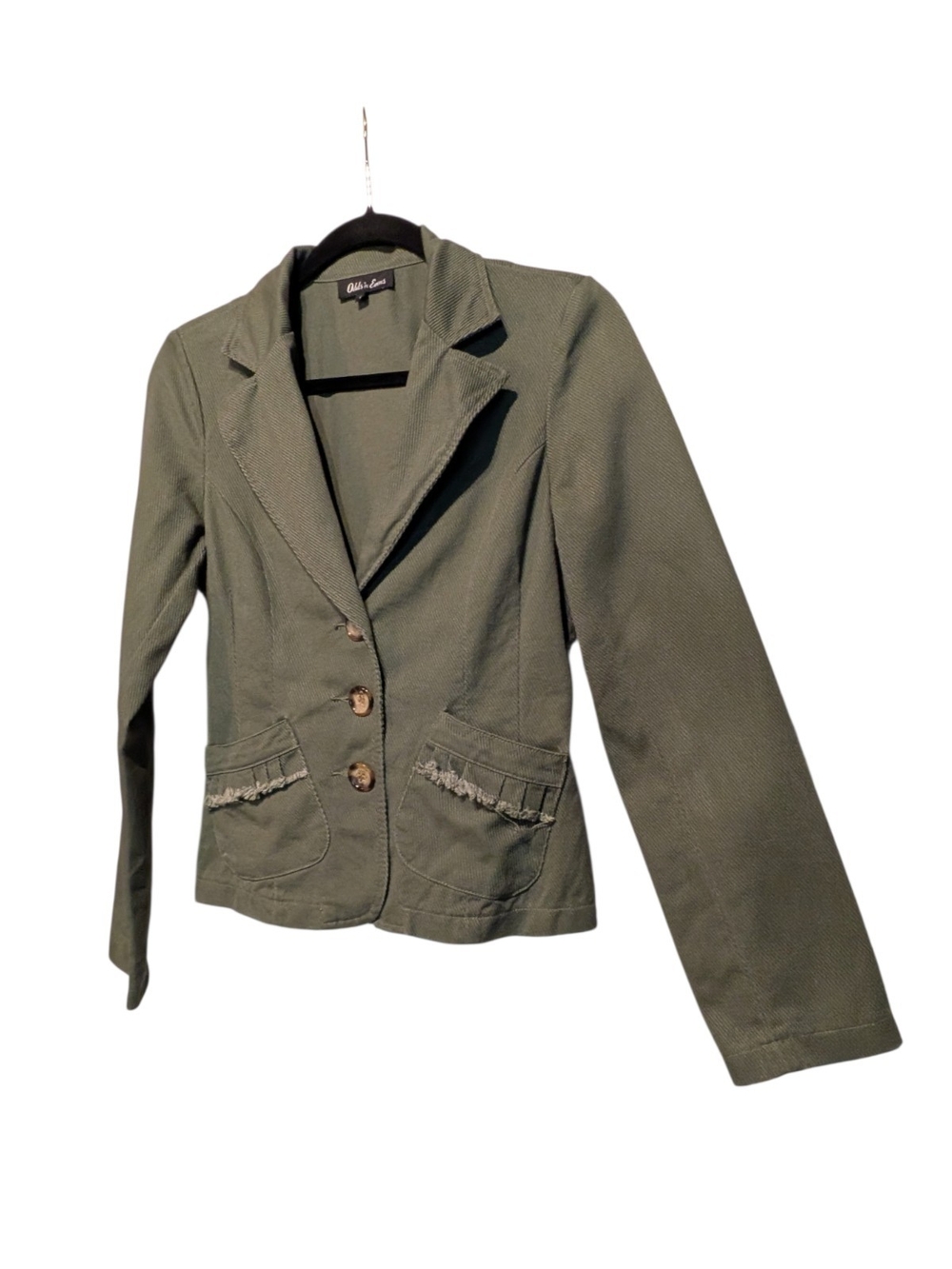 Womens Tailored Blazer with Ruffle-Trim Pockets Size 7